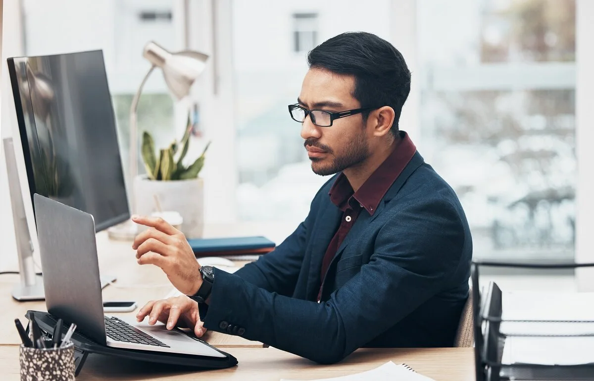 A Man Using Acer Touchscreen Chromebook