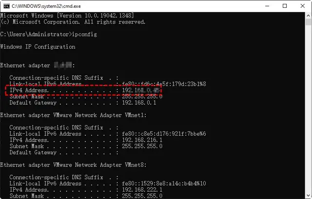 retrieve the IP address for Remote Desktop